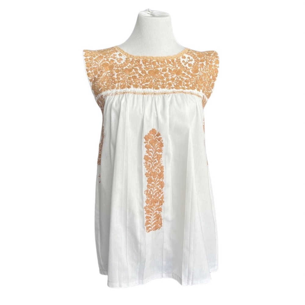 Mi Golondrina Flores Blouse Embroidered White Gold Beige Women’s Small - Picture 6 of 6